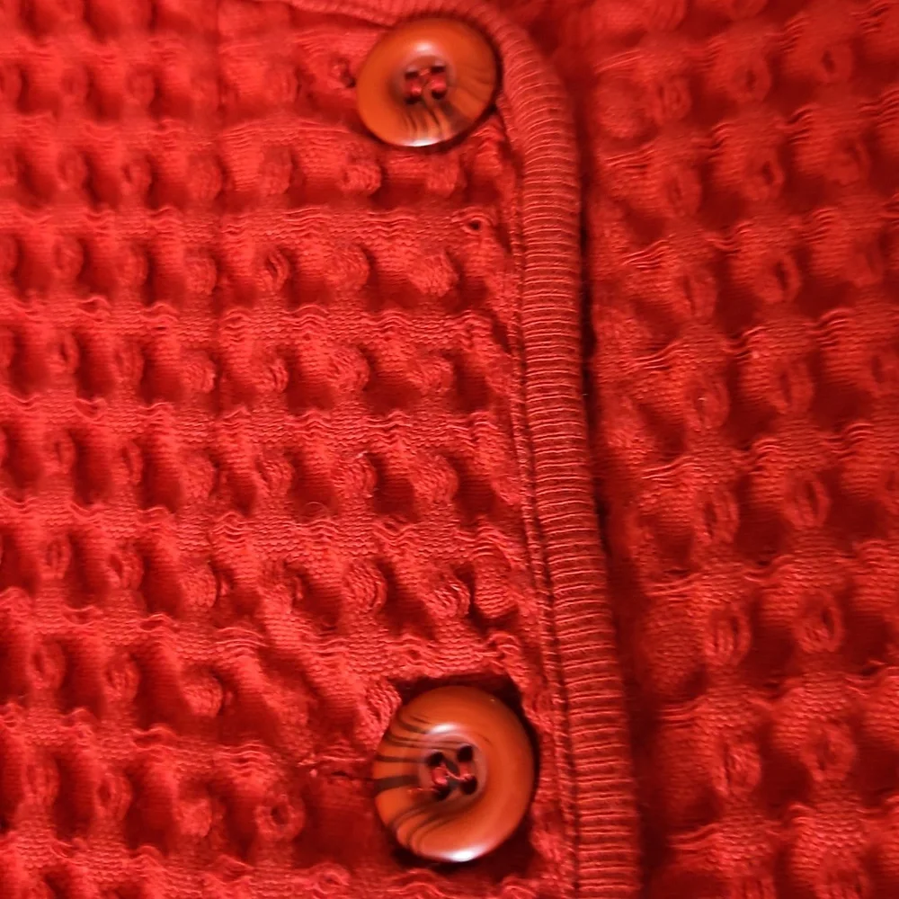 Vintage Cindy Bai Thick Waffle Knit Button- Up Cardigan With Front Pockets - Picture 3 of 11